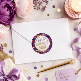 Purple and Gold Jewelled Strata 60th Birthday Classic Round Sticker