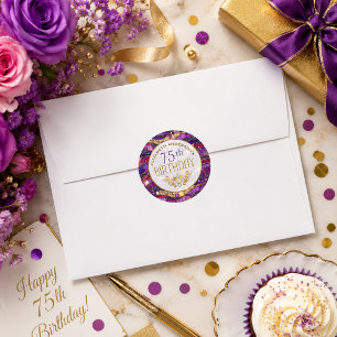 Purple and Gold Jewelled Strata 75th Birthday Classic Round Sticker