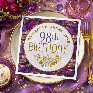 Purple and Gold Jewelled Strata 98th Birthday Napkin