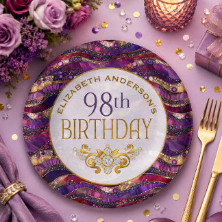 Purple and Gold Jewelled Strata 98th Birthday Paper Plate