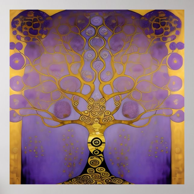 Purple and gold Klimt tree style art Poster (Front)
