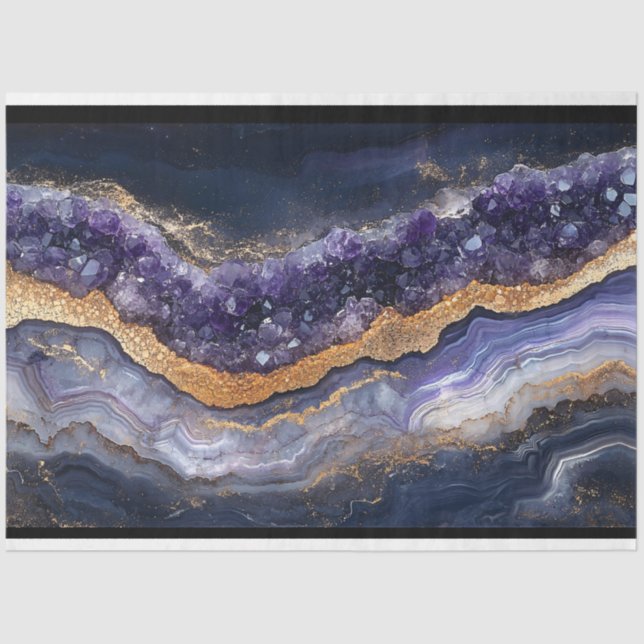 Purple and Gold Layered Geode Decoupage Tissue Paper (Front)