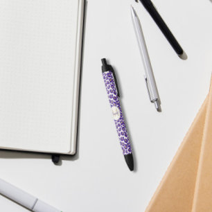 Purple and Gold Leopard Pattern Blue Ink Pen