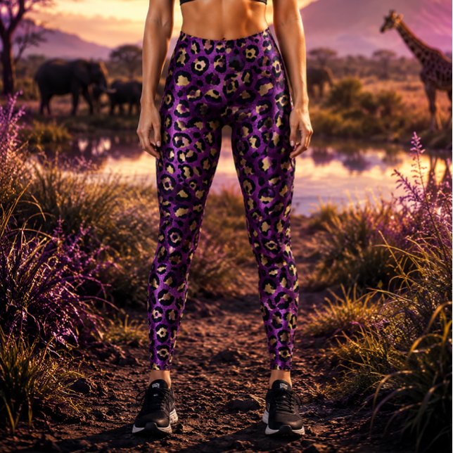 Purple and Gold Leopard Print Leggings (Creator Uploaded)