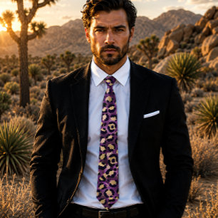 Purple and Gold Leopard Print Tie