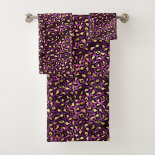 Purple and Gold Leopard Series Design 1 Bath Towel Set