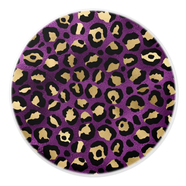 Purple and Gold Leopard Series Design 1 Ceramic Knob (Front)