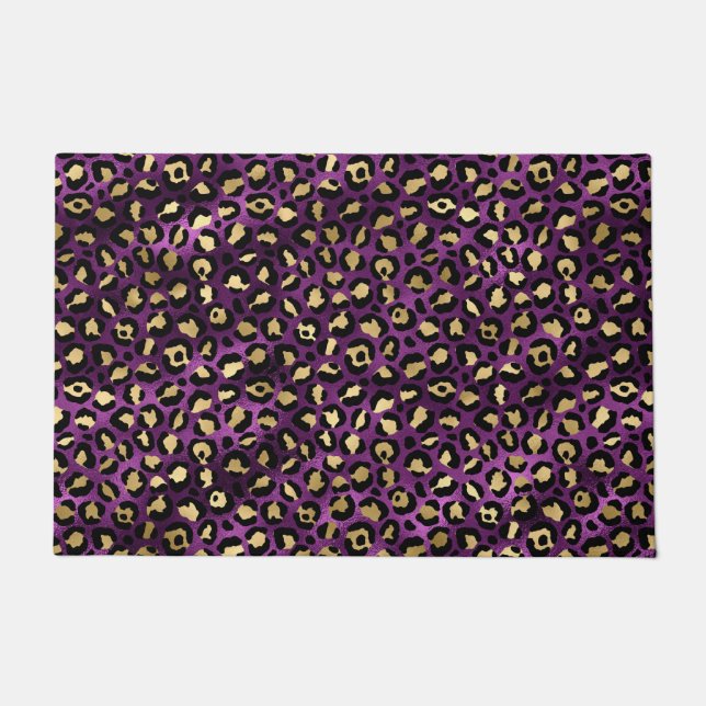 Purple and Gold Leopard Series Design 1 Doormat (Front)