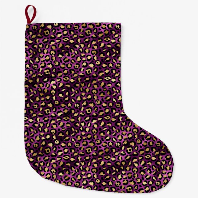 Purple and Gold Leopard Series Design 1 Large Christmas Stocking (Front)