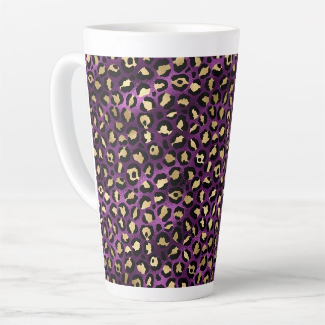 Purple and Gold Leopard Series Design 1 Latte Mug (Left Angle)