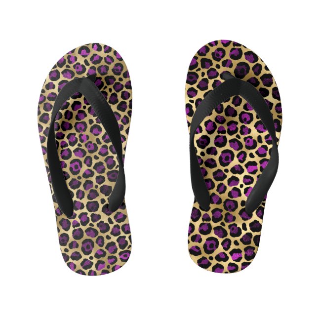 Purple and Gold Leopard Series Design 4 Kid's Jandals (Footbed)