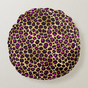 Purple and Gold Leopard Series Design 4 Round Cushion