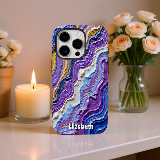 Purple and Gold Liquid Marble iPhone 16 Pro Case