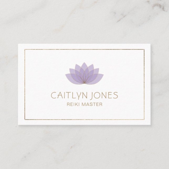 Purple And Gold Lotus Logo Yoga | Reiki Business Card (Front)