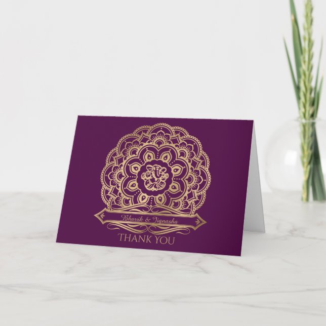 Purple and Gold Mandala Indian Thank You card (Front)