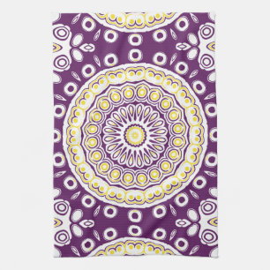Purple and Gold Mandala Pattern Tea Towel