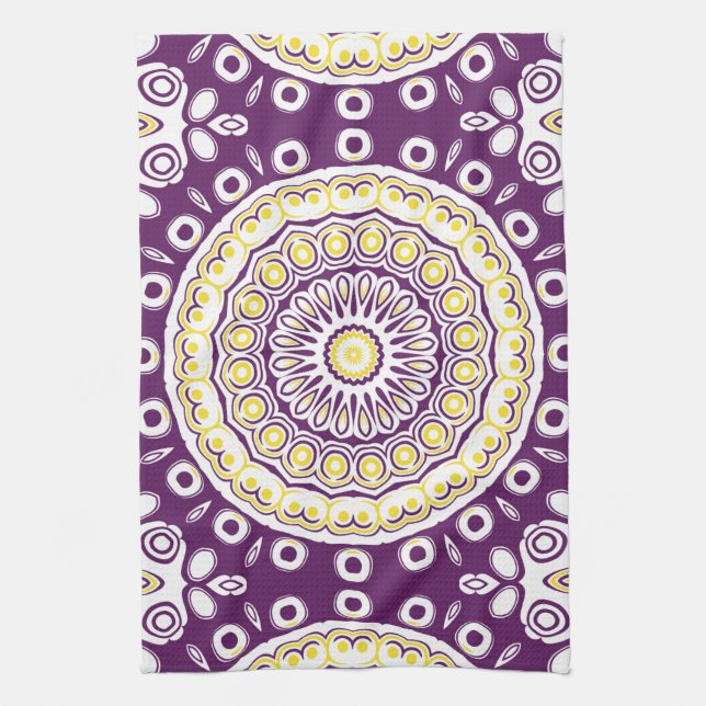 Purple and Gold Mandala Pattern Tea Towel (Vertical)