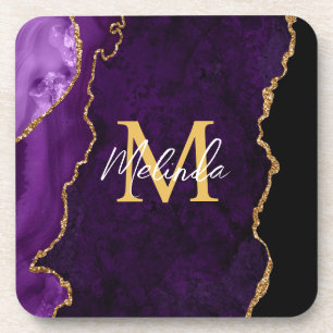 Purple and Gold Marble Agate Coaster
