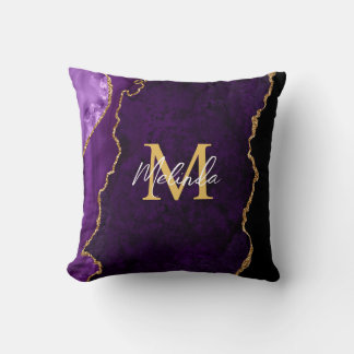 Purple and Gold Marble Agate Cushion