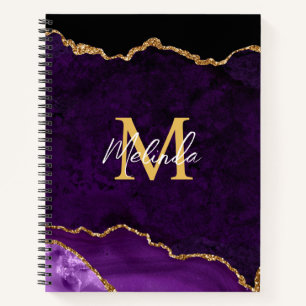Purple and Gold Marble Agate Notebook