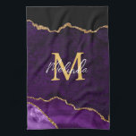 Purple and Gold Marble Agate Tea Towel<br><div class="desc">This kitchen towel features an elegant and glamourous agate marble background with geode gemstone detailing and faux gold glitter accents. The monogram combines handwritten script and modern sans serif fonts for a classy and sophisticated look. This will make the ideal gift as it can be customised with a name and...</div>