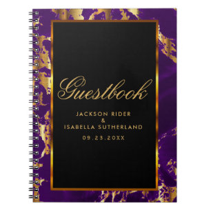 Purple and Gold Marble and Black - Guestbook Notebook