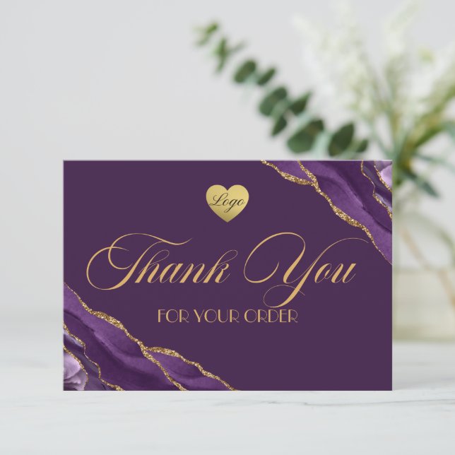 Purple and Gold Marble Business Thank You Card (Standing Front)