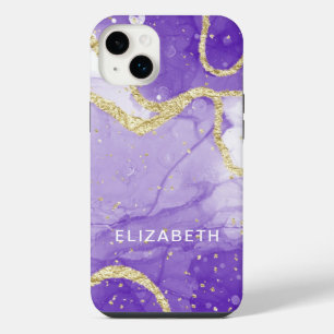 purple and gold marble glitter personalised iPhone 14 plus case