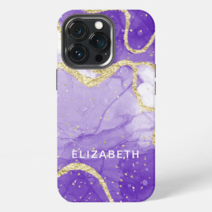 purple and gold marble glitter personalised iPhone 13 pro case