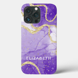 purple and gold marble glitter personalized iPhone 13 pro case
