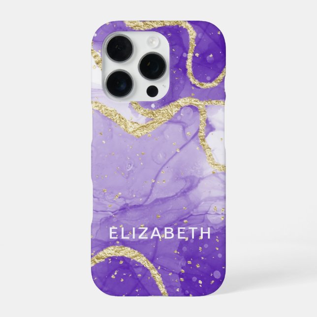 purple and gold marble glitter personalized  iPhone case (Back)