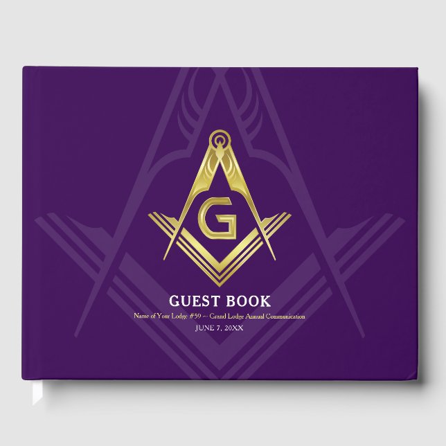 Purple and Gold Masonic Guest Book | Freemason (Front)
