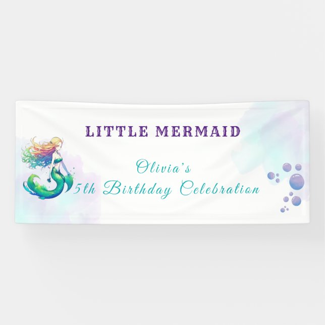 Purple and Gold Mermaid Birthday under the Sea Banner (Horizontal)