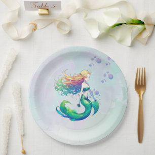 Purple and Gold Mermaid Birthday under the Sea Paper Plate