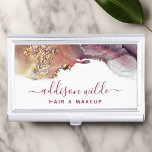 Purple And Gold Modern Art Liquid Watercolor Ink Business Card Holder<br><div class="desc">Purple And Gold Modern Art Liquid Watercolor Ink Business Card Case. Elegant alcohol ink hand lettered style calligraphy script professional design. Perfect for makeup artists,  hair stylists,  cosmetologists,  and more!</div>