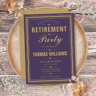 Purple And Gold Modern Elegant Retirement Party Invitation