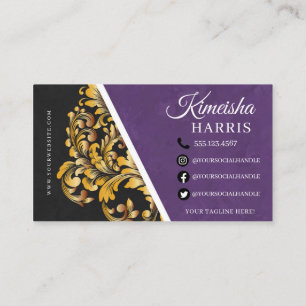 Purple and Gold Modern Hair Braiding Salon Busine Business Card