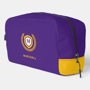 Purple and Gold Monogram Logo Crest Dopp Kit