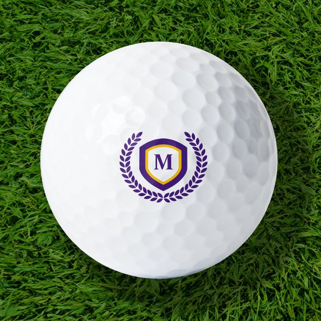 Purple and Gold Monogram Logo Crest Golf Balls (Creator Uploaded)