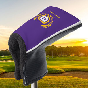 Purple and Gold Monogram Logo Crest Golf Head Cover