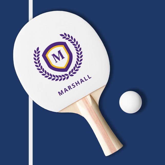 Purple and Gold Monogram Logo Crest Ping Pong Paddle (Creator Uploaded)