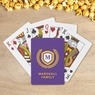 Purple and Gold Monogram Logo Crest Playing Cards