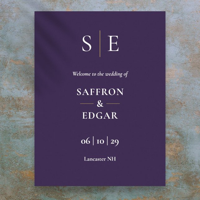 Purple And Gold Monogram Wedding Welcome Sign (Purple And Gold Monogram Wedding Welcome Sign)
