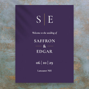 Purple And Gold Monogram Wedding Welcome Sign