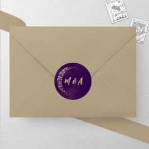 Purple and Gold Moon and Back Wedding Classic Round Sticker