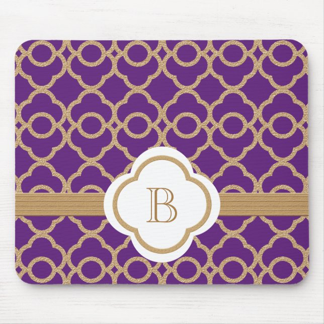 Purple and Gold Moroccan Monogrammed Mouse Pad (Front)