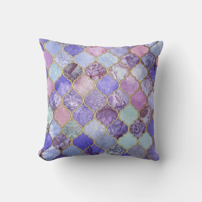 Purple and Gold Moroccan Tile Pattern Pillow (Front)