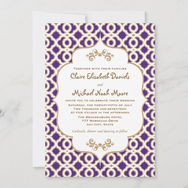 Purple and Gold Moroccan Wedding Invitations (Front)