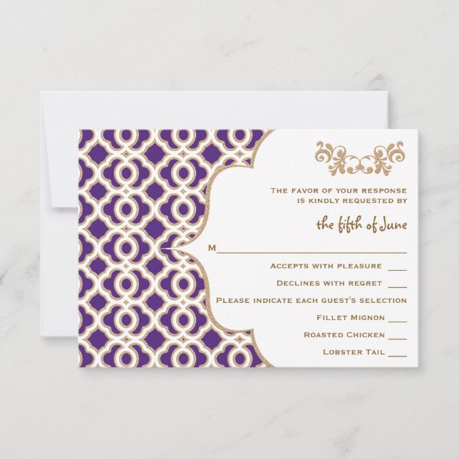Purple and Gold Moroccan Wedding Response Cards (Front)