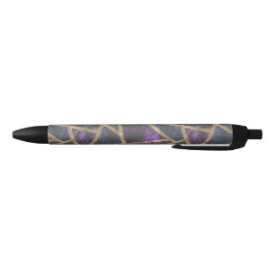 Purple and gold mosaic pattern black ink pen
